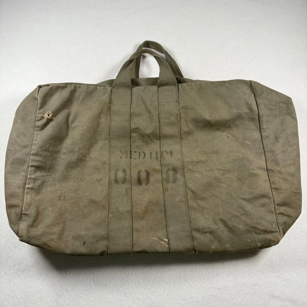 Vintage 1960 USAF Flyers Kit Bag Green Canvas Military Air Force Flight Gear